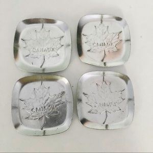 4 Souvenir Canada Coasters Metal Leaf Design